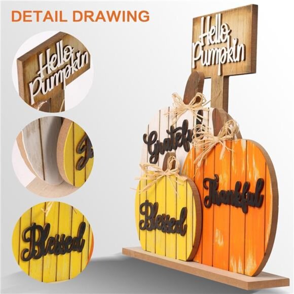 SY Super Bang Fall Decorations for Home, Rustic‎ Wooden Blessed Grateful - Picture 4 of 7